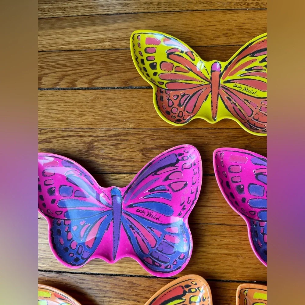 Andy Warhol Butterfly Multicolor Melamine Plates Set of 5 - Picture 3 of 8